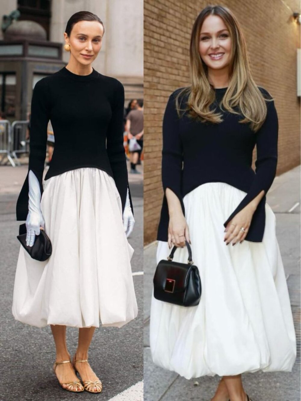 Simkhai Kenlie Midi Dress Black White Ribbed Knit Taffeta Bubble‎ Hem Size S